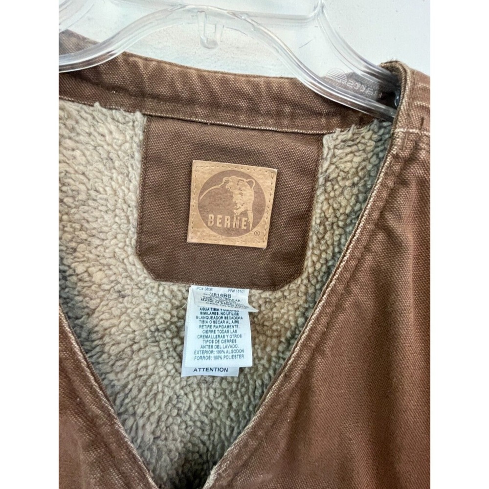 Berne Men's Canvas Sherpa Vest Size 2XL Brown Heavy Weight Barn Coat Workwear - Picture 8 of 11